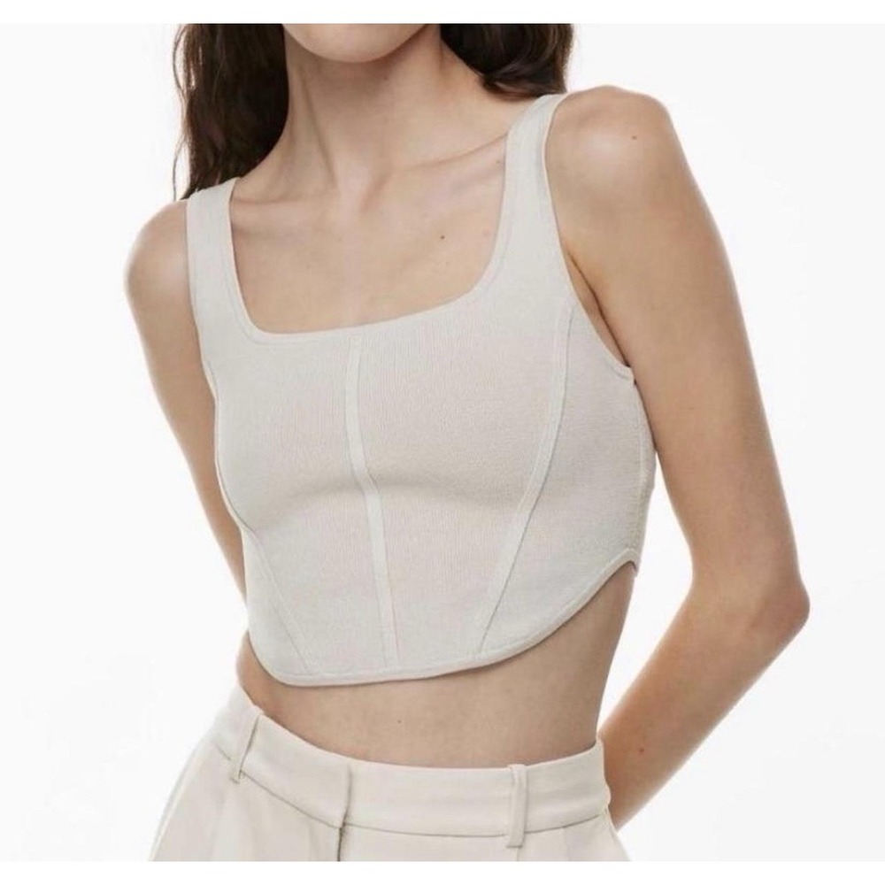 Aritzia BABATON Sculpt Knit Corset Top Medium Beige Square Neck Cropped‎ Tank